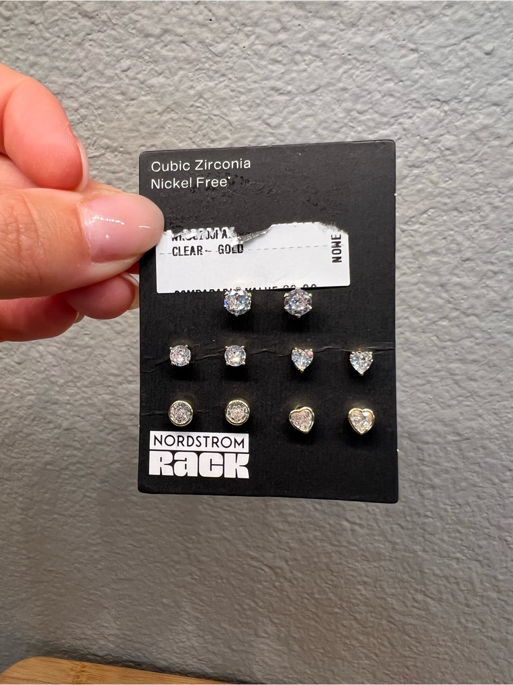 Nordstrom Gold-Tone Cubic Zirconia Stud Earring Set - Clear Stones , 5 pairs